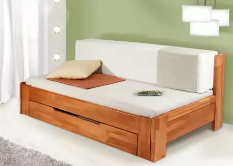 Rozkládací buková postel s úložným prostorem v různých odstínech Ella